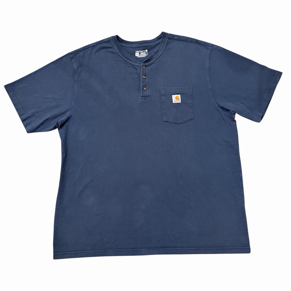 Carhartt Henley T Shirt Loose Fit Navy Blue Pocket Logo‎ Workwear K84 2XL